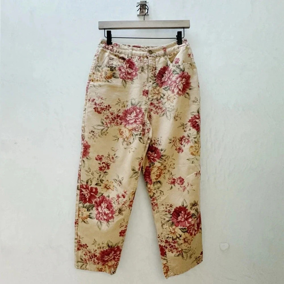 VTG Talbots || Floral Cotton Canvas Pants 8 Petite - Picture 1 of 11